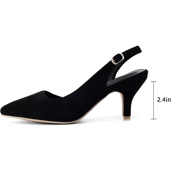 Dressy Casual Slingback Black Kitten Heels Pumps Closed Toe Low Shoes for Women - Picture 2 of 7